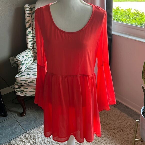 Umgee Boho Coral “The One Who Got Away” Mini Dress. Size L NWT - Picture 1 of 16